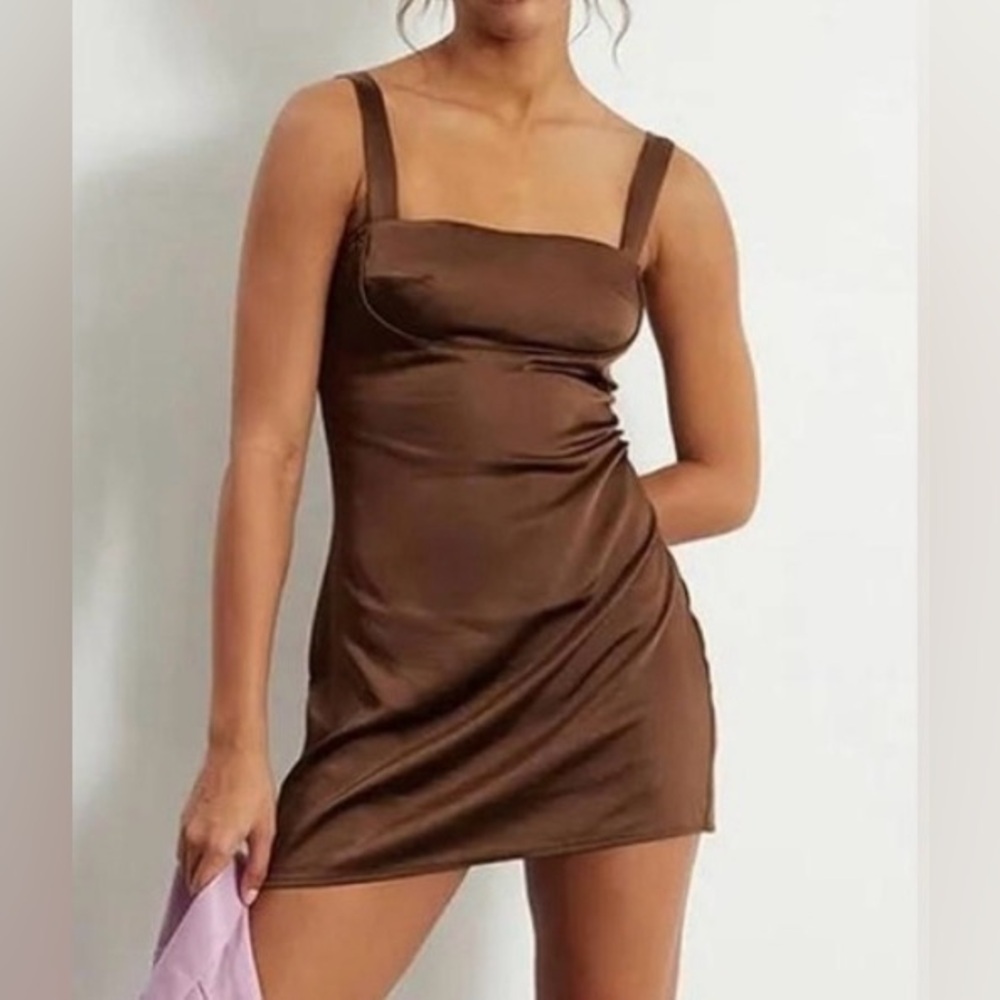 L. A. Hearts Chocolate Satin Dress - Size XS